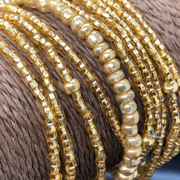 Multi Strand Tiny Gold Glass Seed Stretch Stacking Beaded Bracelet - Picture 12 of 12